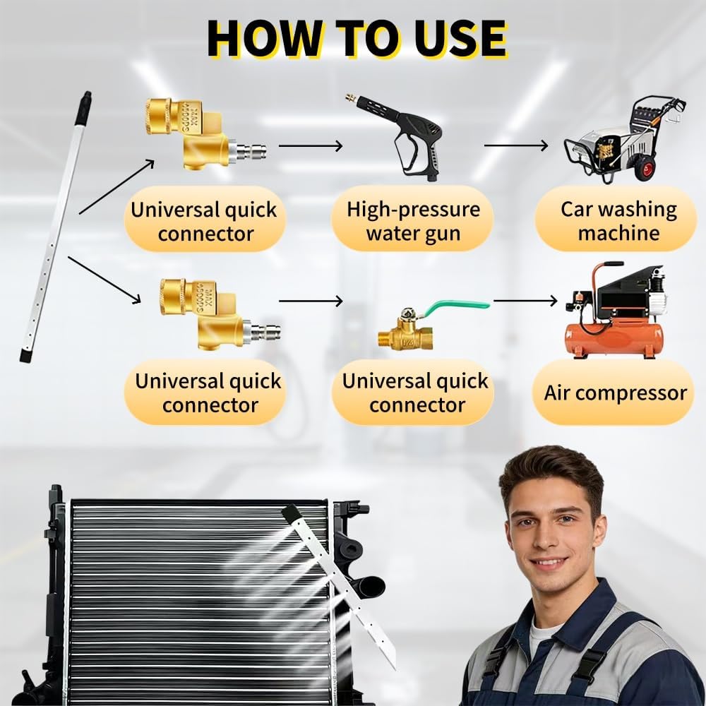 2-Piece Set - 4500 PSI 40" & 24" Radiator Cleaning Wand Water/Air Radiator cleaner & Tips for Cars, Trucks, Heavy Equipment (47″ and 24″)
