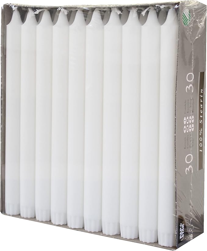 30 Kronkerzen, Ø 2,2 cm, 24 cm, weiss, aus 100 % Stearin, Papstar 86416