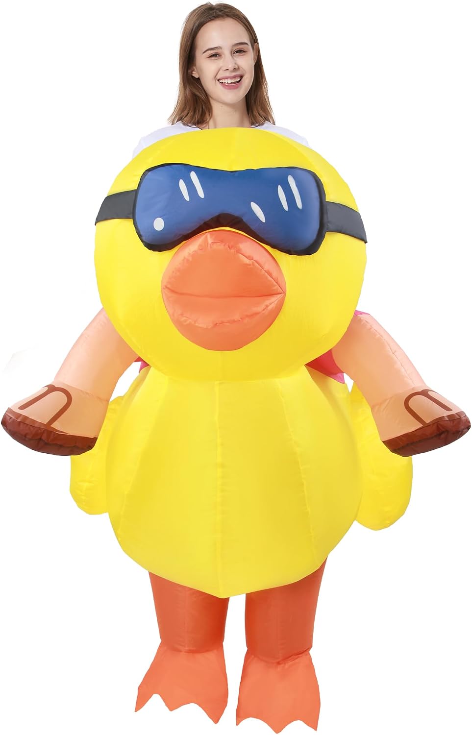 Inflatable Duck Costume Adult Halloween Blow Up Ride On Yellow Ducky Costumes for Men Women Funny Cute Blowup Animal Outfit