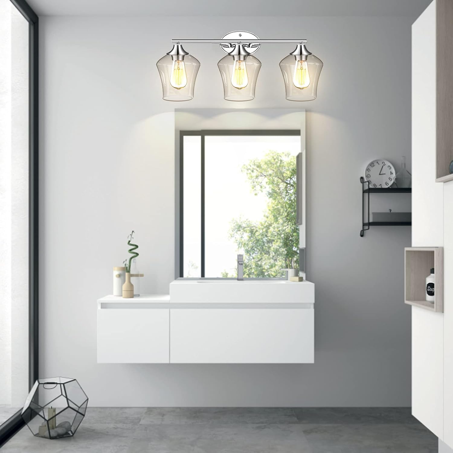 Crazy Clearance WIHTU Bathroom Light Fixtures, 3 Lights Bathroom Vanity Light Fixtures with Chrome Finish, Modern Wall Sconce Lighting with Clear Glass Shade, E26 Base, for Bathroom, Mirror Cabinet, Makeup Room