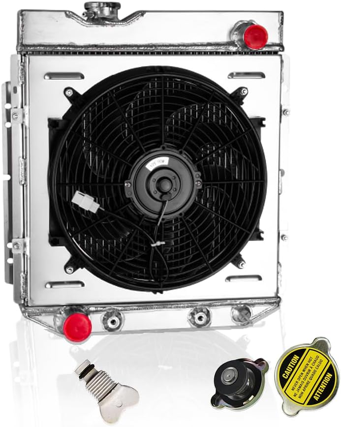 3 Row Aluminum Radiator and Radiator Shroud Fan Relay Compatible with 1960-1966 Ford Falcon Mustang Ranchero Mercury