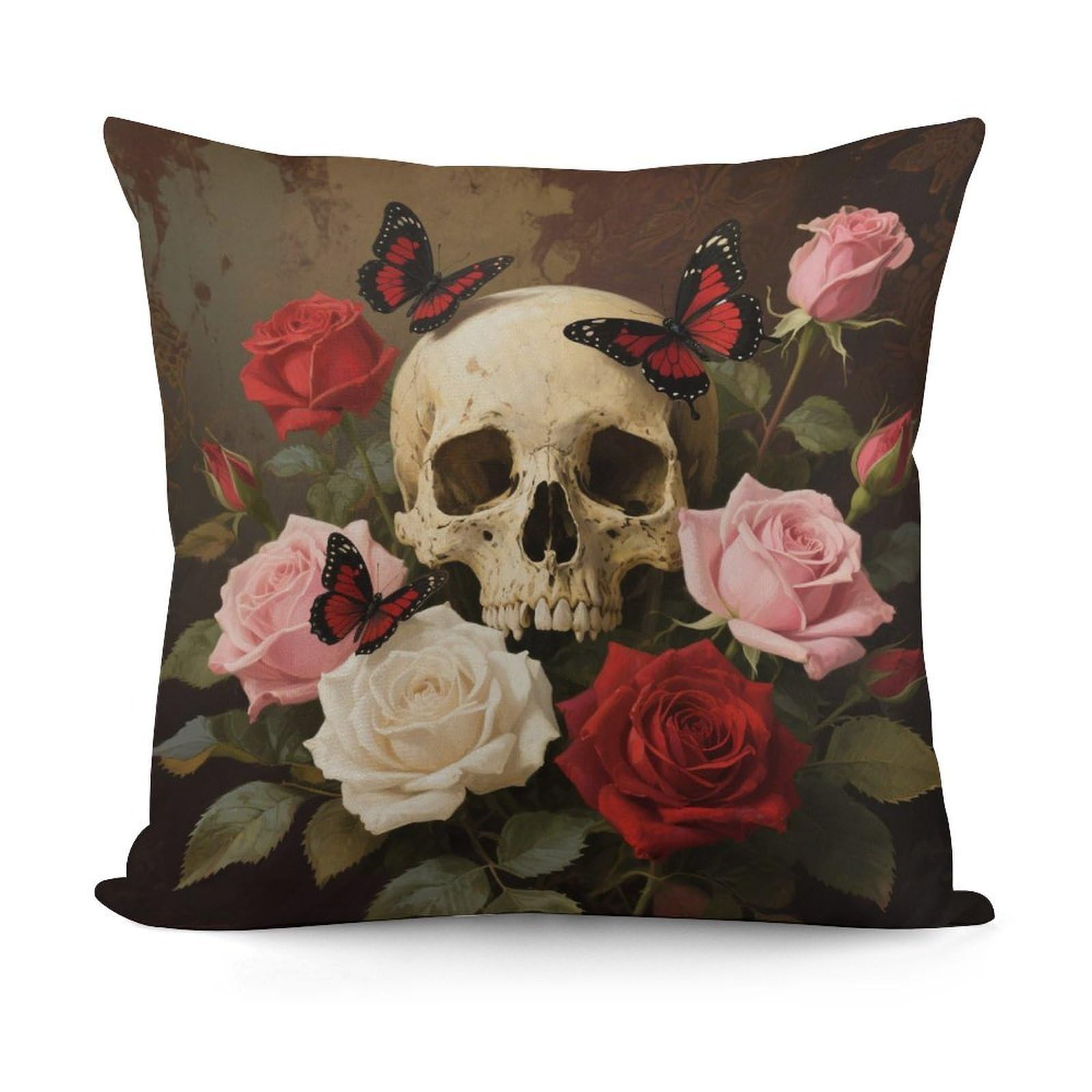VstaDank Rose Skull Throw Pillow Covers Fade-Resistant Removable Pillowcase Square Cushion Case Cozy Pillow Case Breathable Pillow Protector Soft Pillow Shams 18"x18"