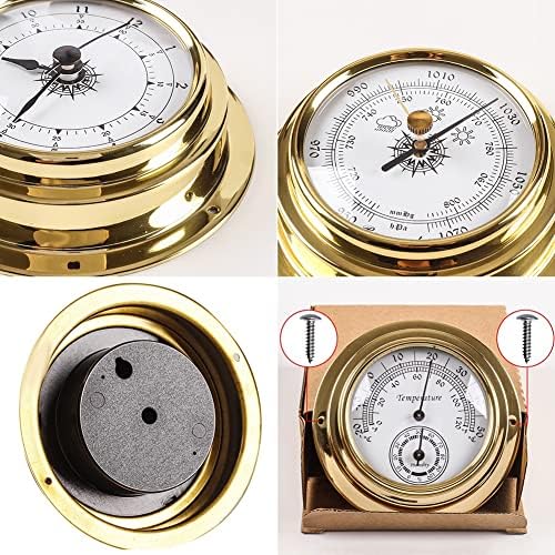 3.9in Wall Mounted Thermometer Hygrometer Barometer Watch Tidal Clock, Copper Shell Indoor Outdoor, Weather Station No Battery Needed, for Home, Hotels, Offices, Factories-Hygrometer baromet