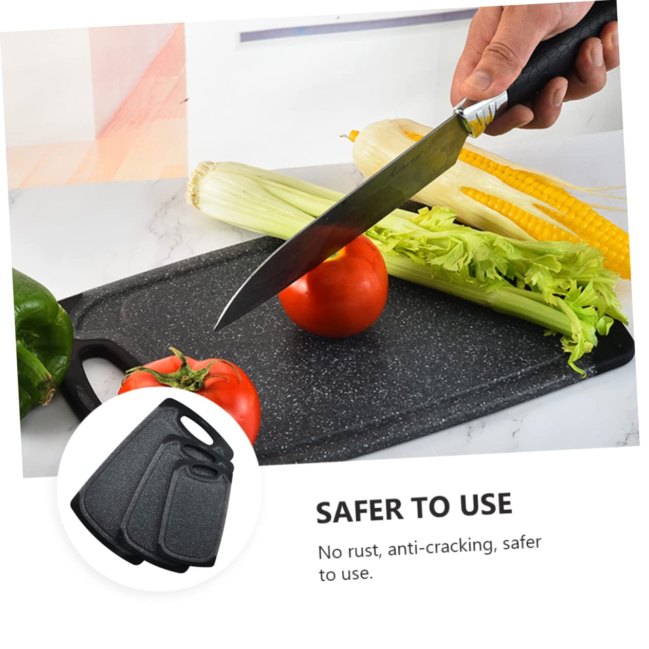 Tagliere Nero in Plastica Spesso 3 Pezzi, Antiscivolo