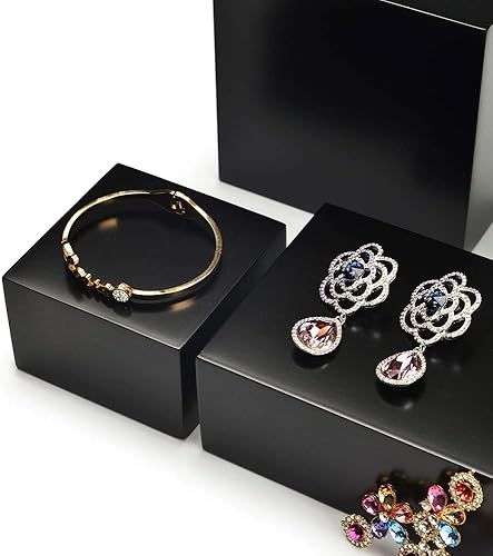 Miniatura 9 de Oirlv Organizador de joyas de madera maciza, estilo minimalismo, expositor de joyería, soporte cuadrado negro (SM05301)