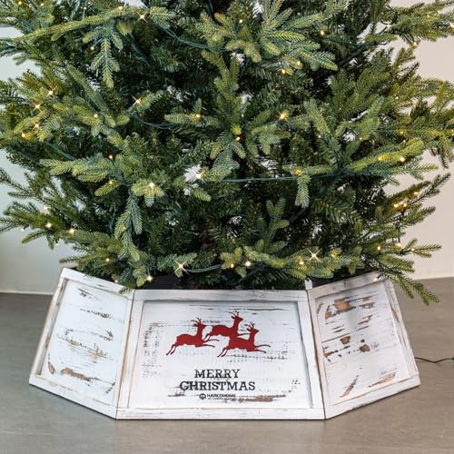 HarcoHome Wood Christmas Tree Collar, Wooden Hexagon Tree Base Cover,