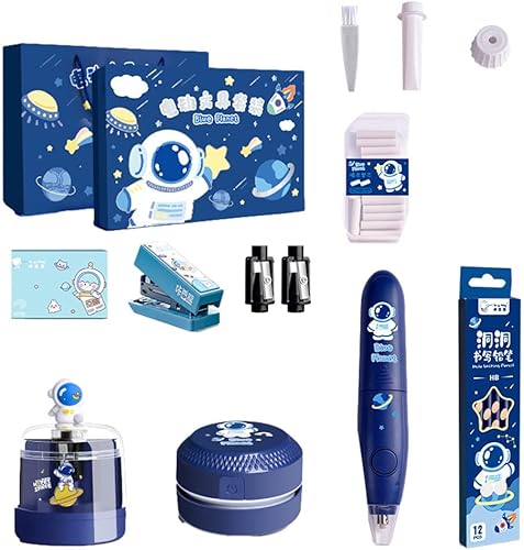 Set de caja de regalo de papelería sacapuntas eléctrico+borrador eléctrico+repuesto de borrador+kit de papelería al vacío de escritorio para niños