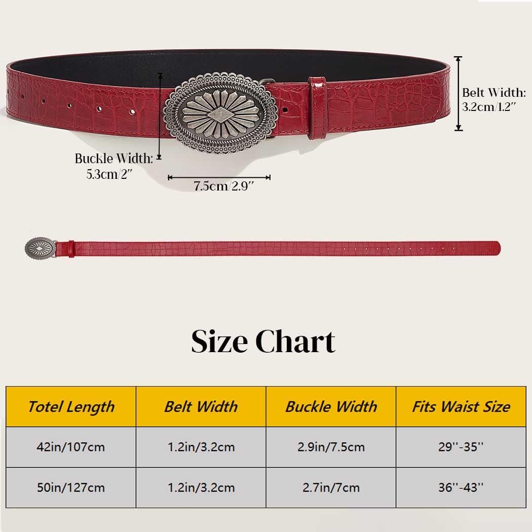 Yalice Women Red Leather Belt Silver Buckle Cowgirls Belts for Jeans Y2K Country Waist Belt for Ladies - Image 6