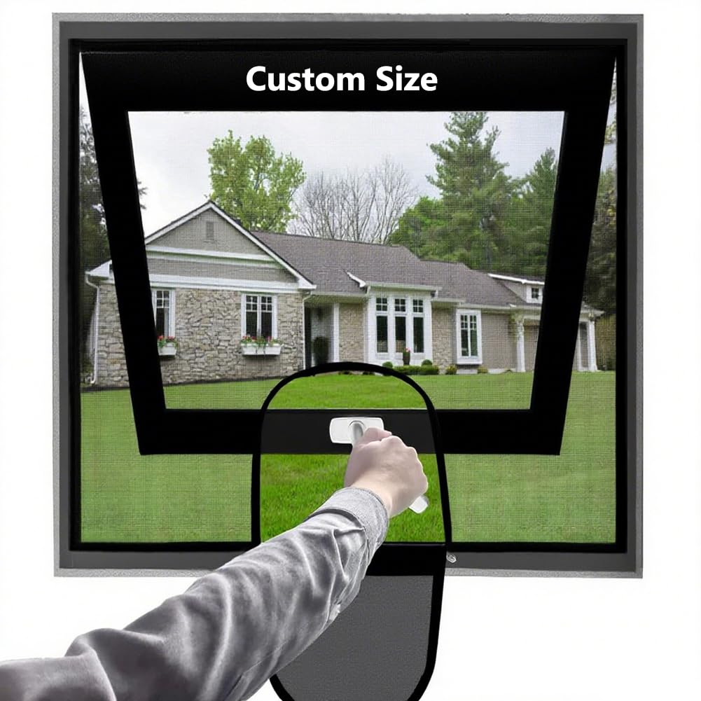 Yuly Custom Size Self-Adhesive Window Fly Screen, Insect Mesh Mosquito Net For Door & Window Screen Replacement, Keep Bugs Out, Cat Window Guard With Zipper