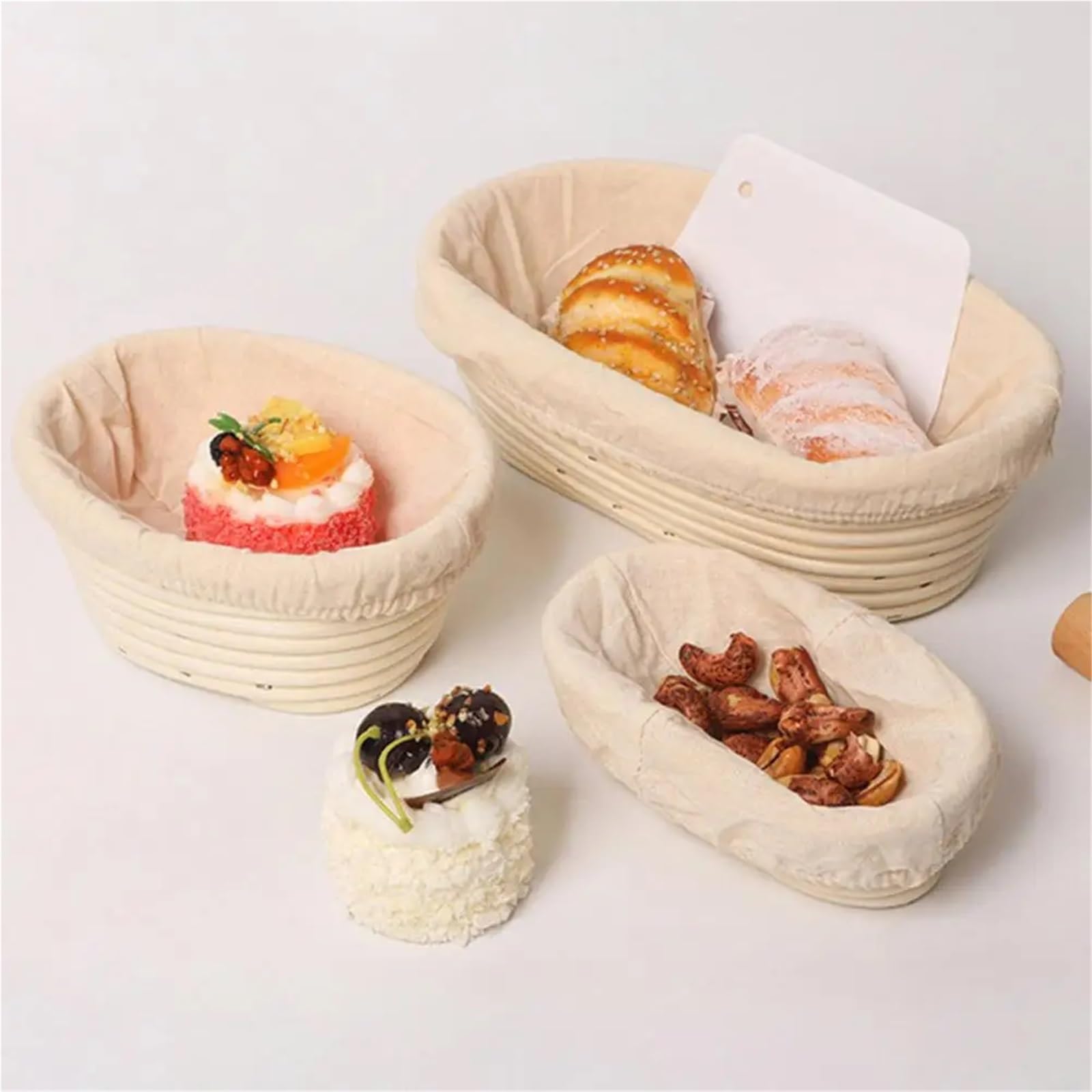 Cesta de fermentación forrada lino, juego cestas mimbre ovaladas hechas a mano for pan masa fermentada Para Hornear Pan(S)