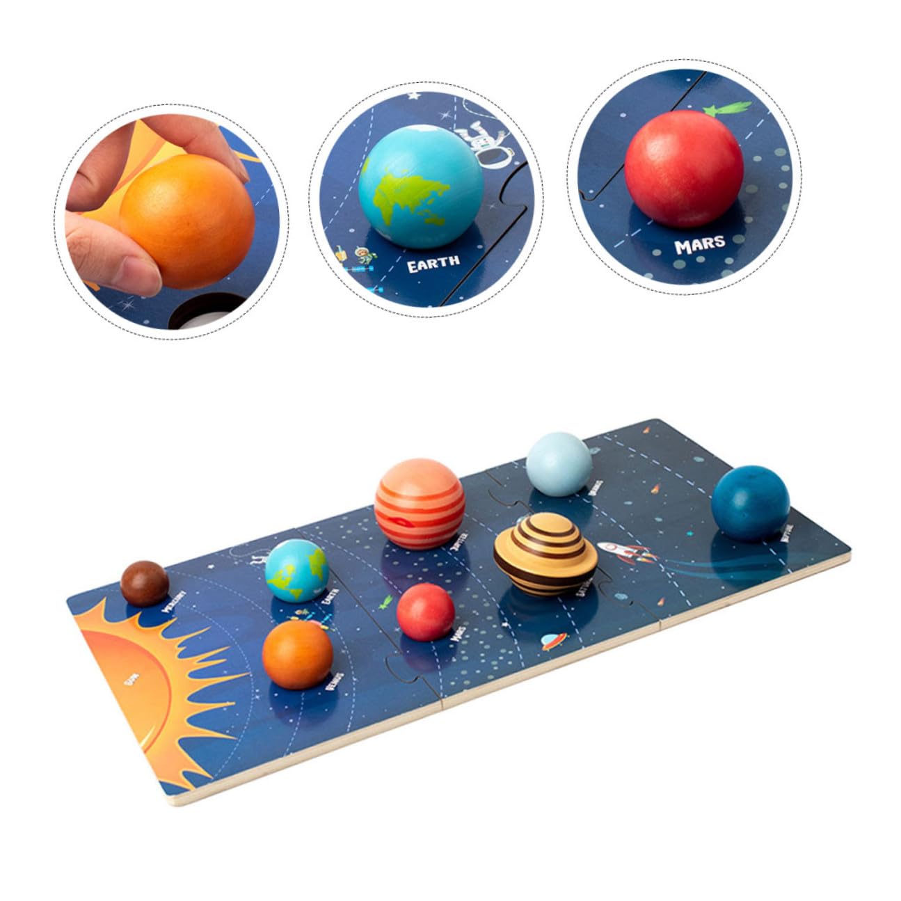 Rompecabezas de Madera para Niños Pequeños Bloques de Planetas del Sistema Solar, Juguete Educativo para Desarrollar Habilidades Cognitivas y Cooperación