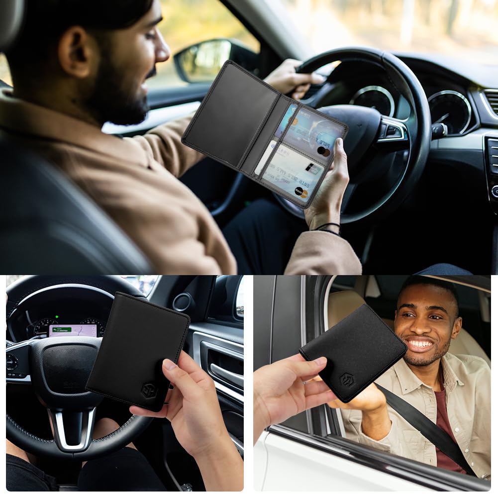 URAQT Fahrzeugschein Hülle, Card Wallet Ultradünne, KFZ Schein Unisex mit Kartenfächern, Kartenhülle Reisepasshülle für KFZ Fahrzeugschein, Ausweis, Karten Schwarz PU