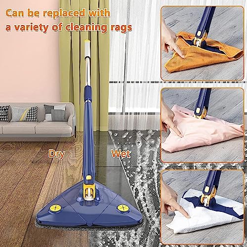 Image of 360 Rotatable Adjustable Triangle Mop With Stainless Steel Long Handle - Push-Pull Squeezing Cleaning for Dry & Wet Use on Floor, Windows, Ceiling