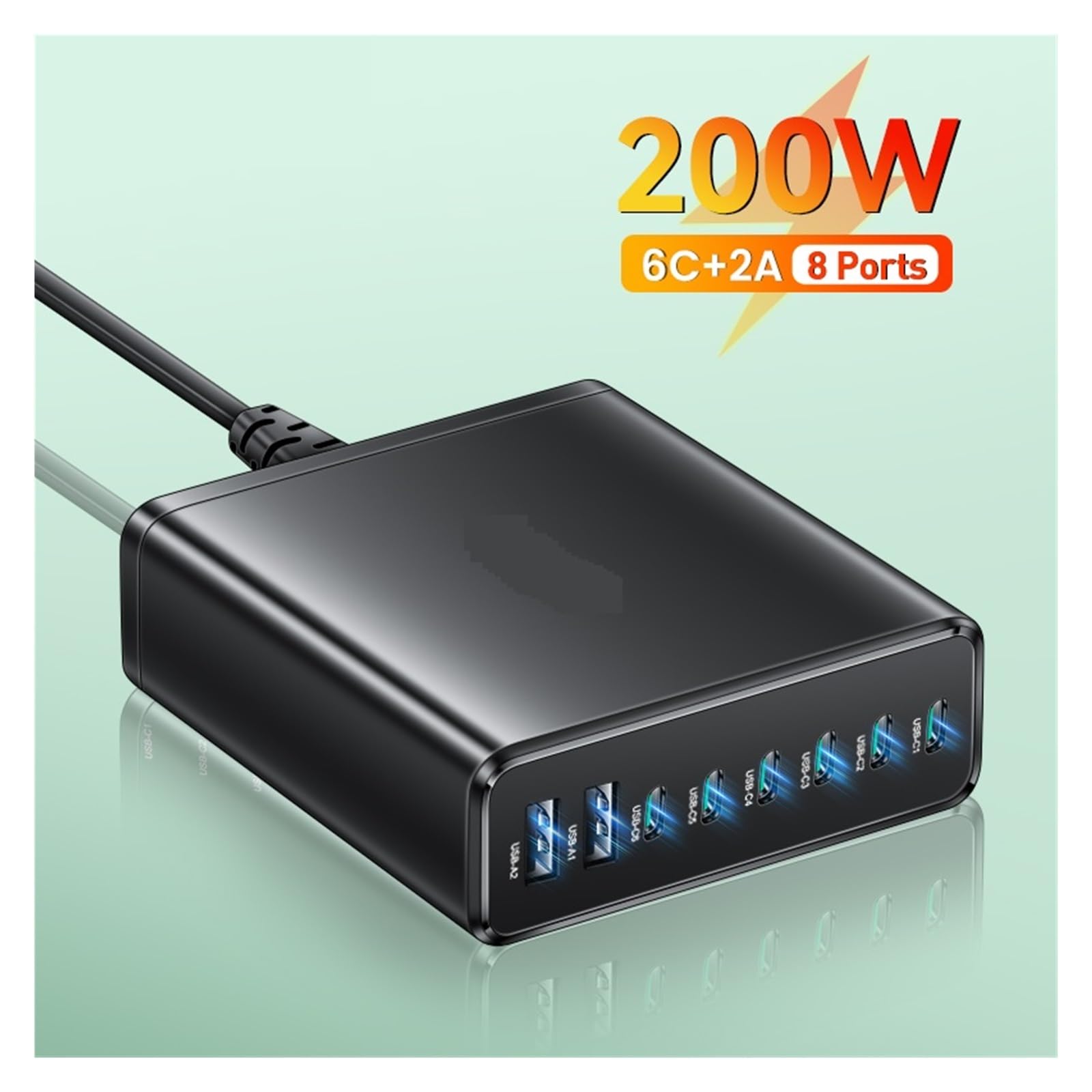 200W 8 Puertos USB Tipo C Cargador De Escritorio PD Carga Rápida USBC Tipo-c Central Eléctrica