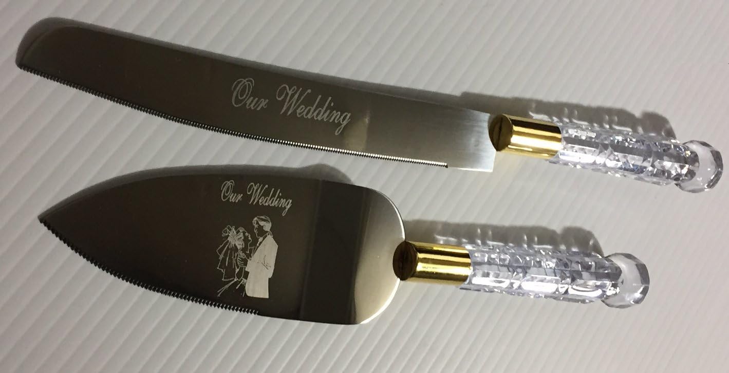 Our Wedding Cake Knife Set - Clear Handles With Gold