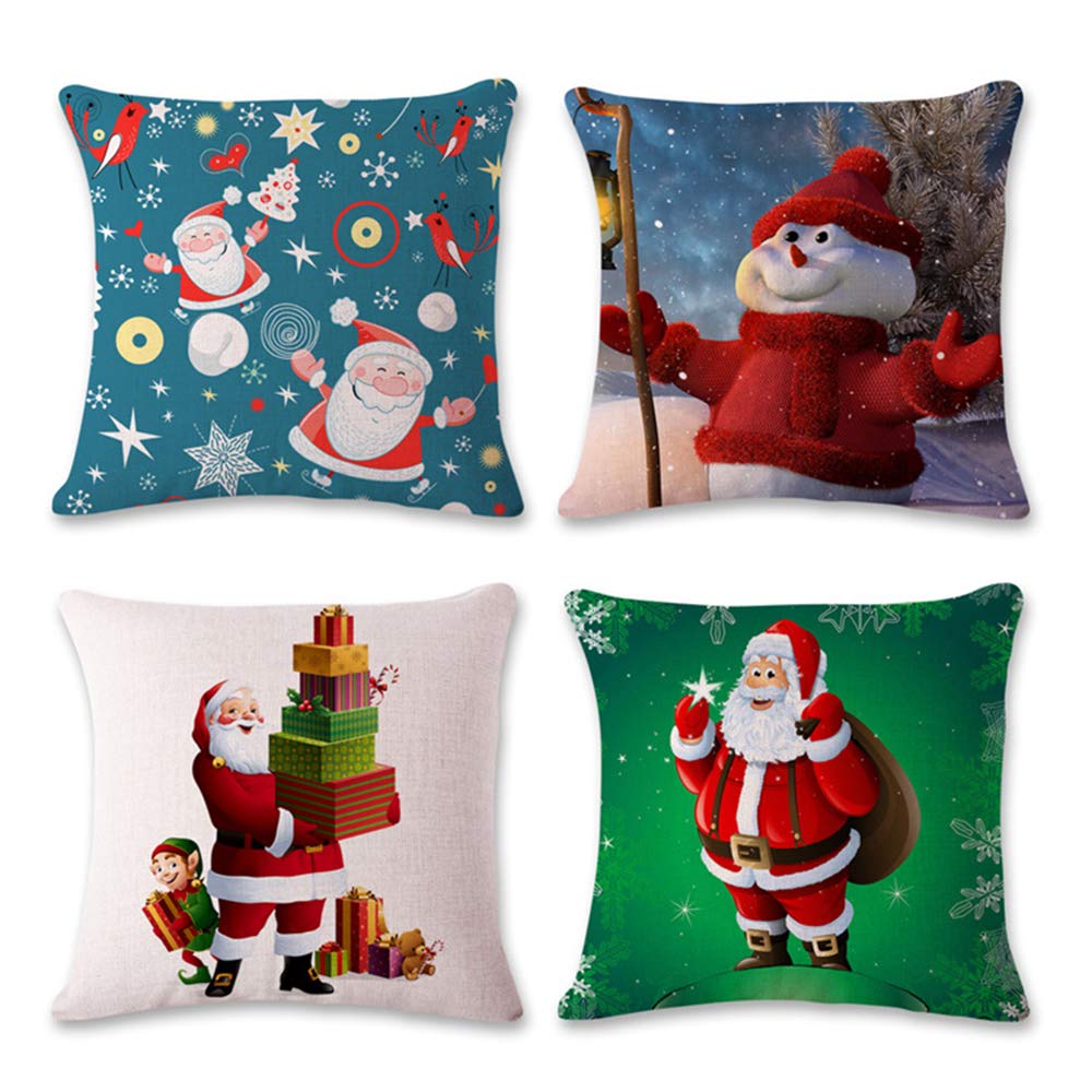 Coussin de Noël Santa Claus lot de 4 housses 45x45 cm cadeau de fête