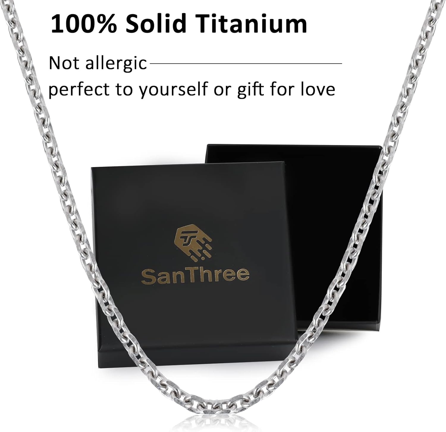 SanThree 7mm Pure Titanium Oval Chain Necklace for Men Women Sensitive Skin, Ultra Light NO Allergic Solid Titanium Round Link Necklaces Jewelry Gifts for Birthday Valentines Anniversary, 23.62" - Image 5
