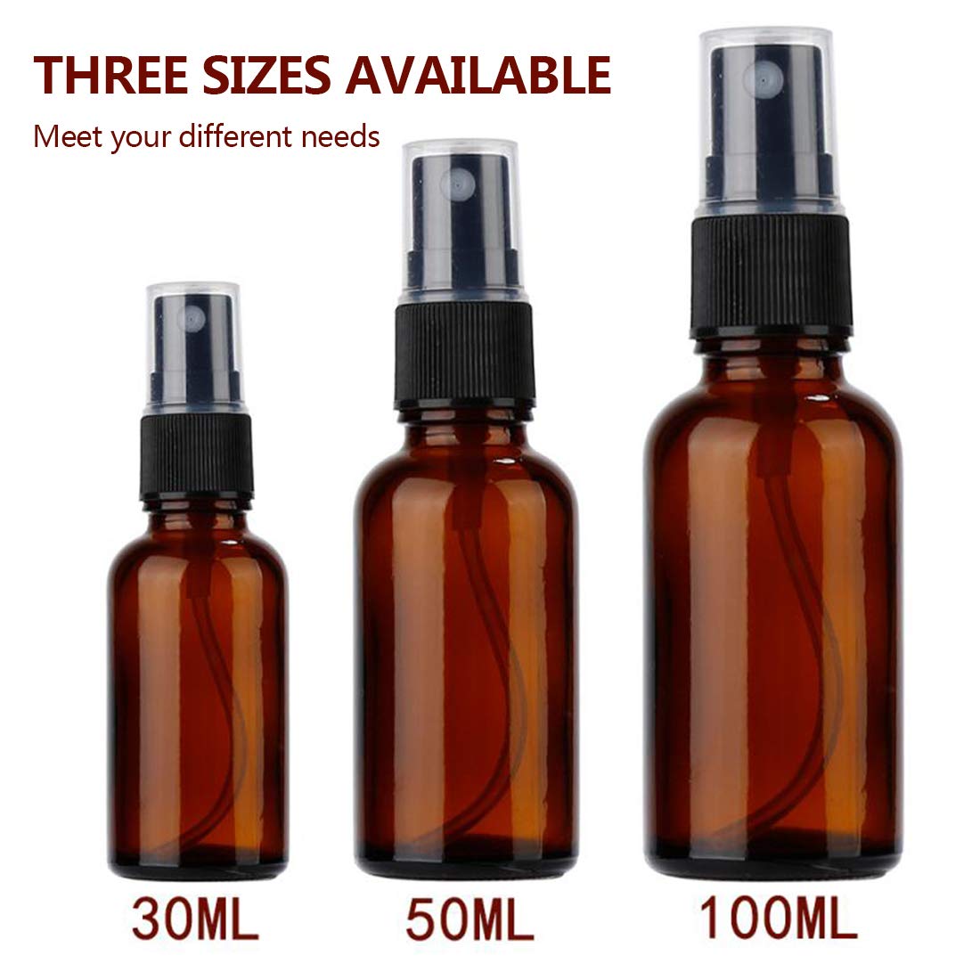 O-Kinee Bottiglie di Vetro Ambrato 8 pcs Flacone Spray di Bottiglie Da Viaggio Contenitore Riutilizzabile per Spray, Cosmetici, Aromaterapia, Medicina, olio Essenziale,Profumo (100ml)