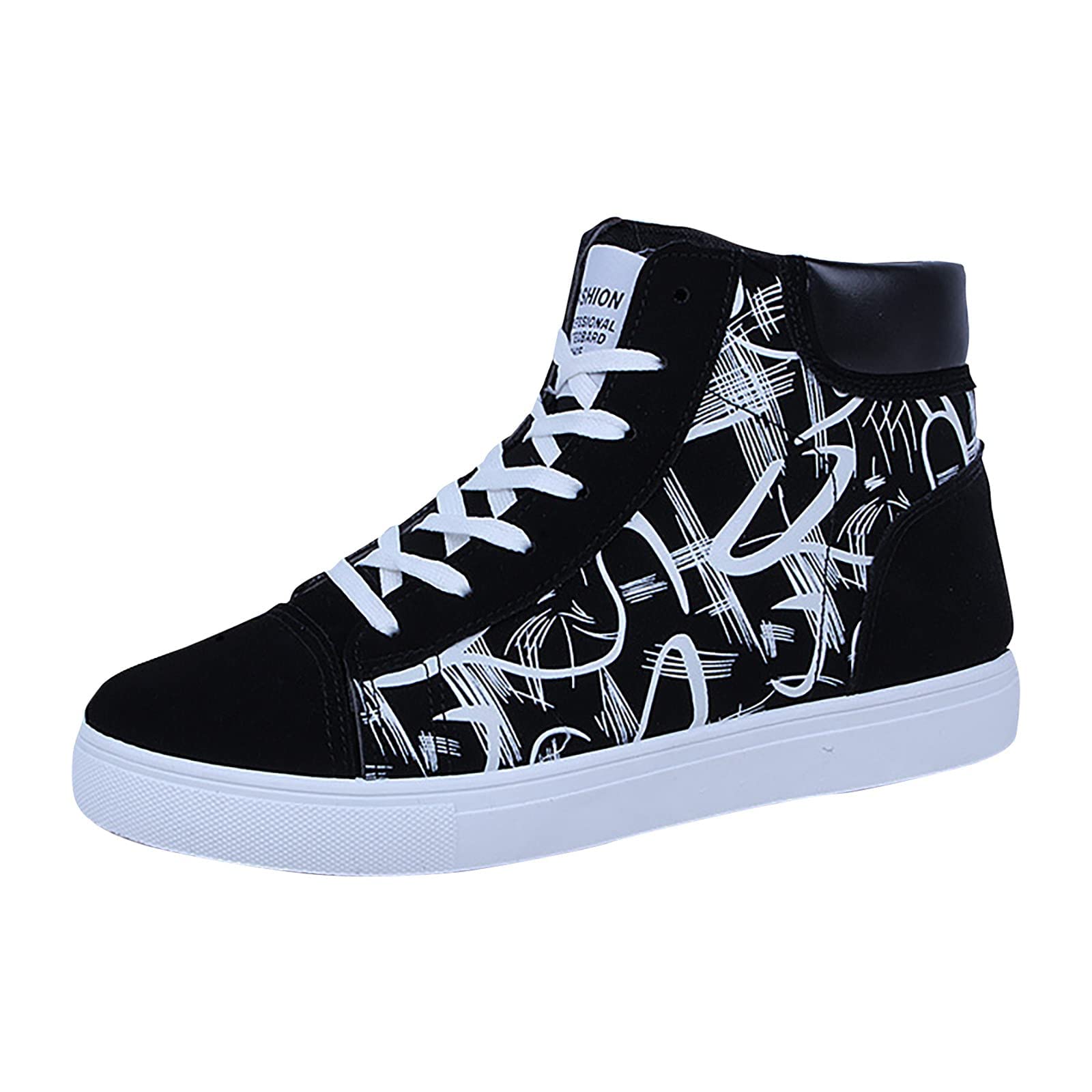 BORAMAX Mens Walking Shoes Slip On High Tops Graffiti Flat Sneaker Mens High Top Non Slip Canvas Tennis
