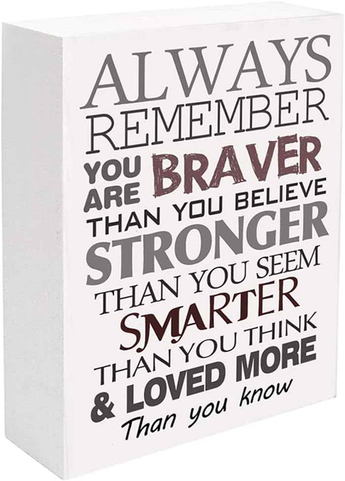 UCUDI Always Remember You are Braver Than You Believe, 7.25 x 5.5 Inch Inspirational Gifts, Inspirational Wall Art - Gifts for Girl, Daughters, Sister or Mom