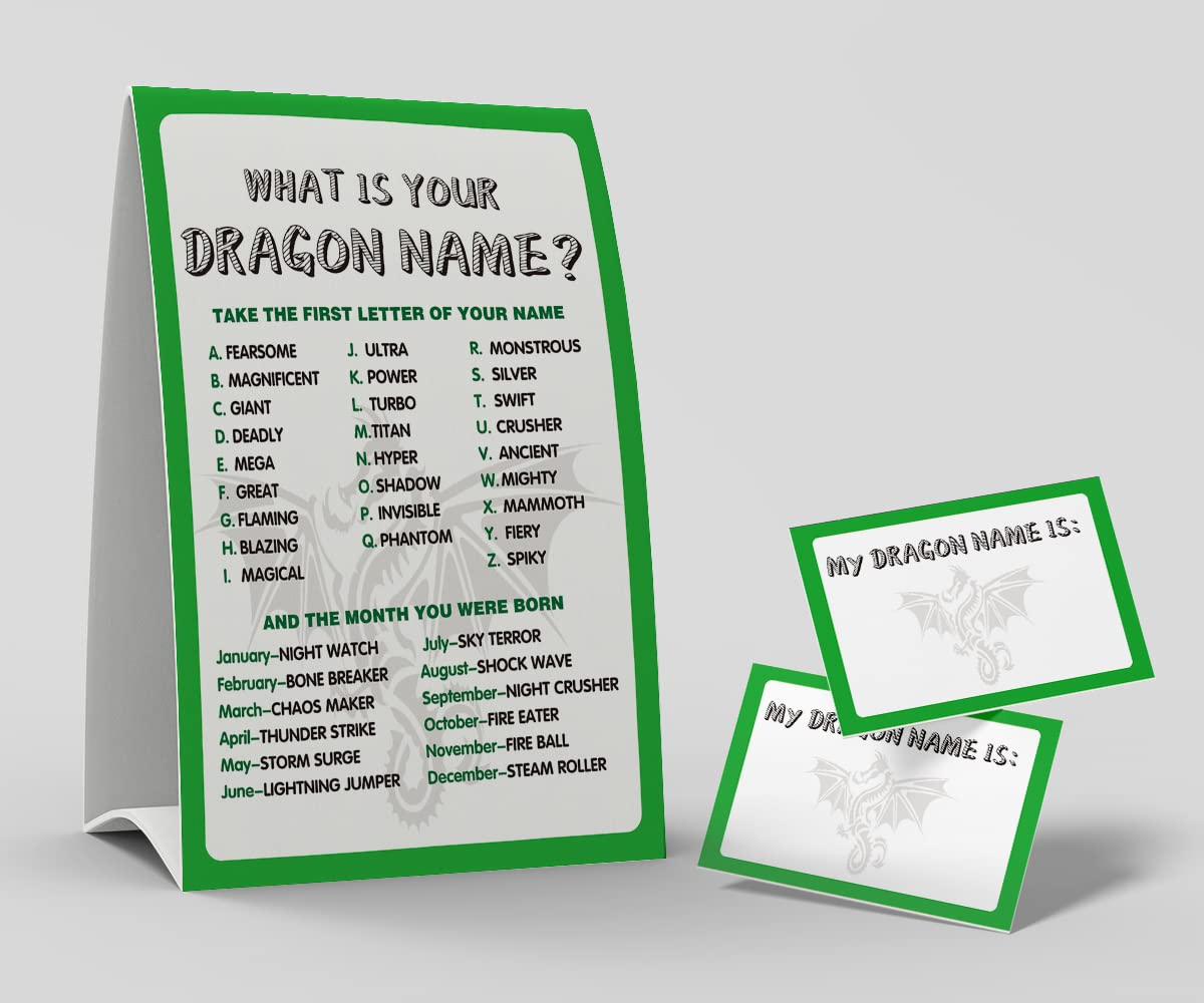 Amazon.com: What's Your Dragon Name Game, 1 Dragon Theme Sign and 50 Name  Tag Stickers, Birthday Game for Kids and Adult Parties, Activity Game for  Office or Class | F015 : Toys & Games