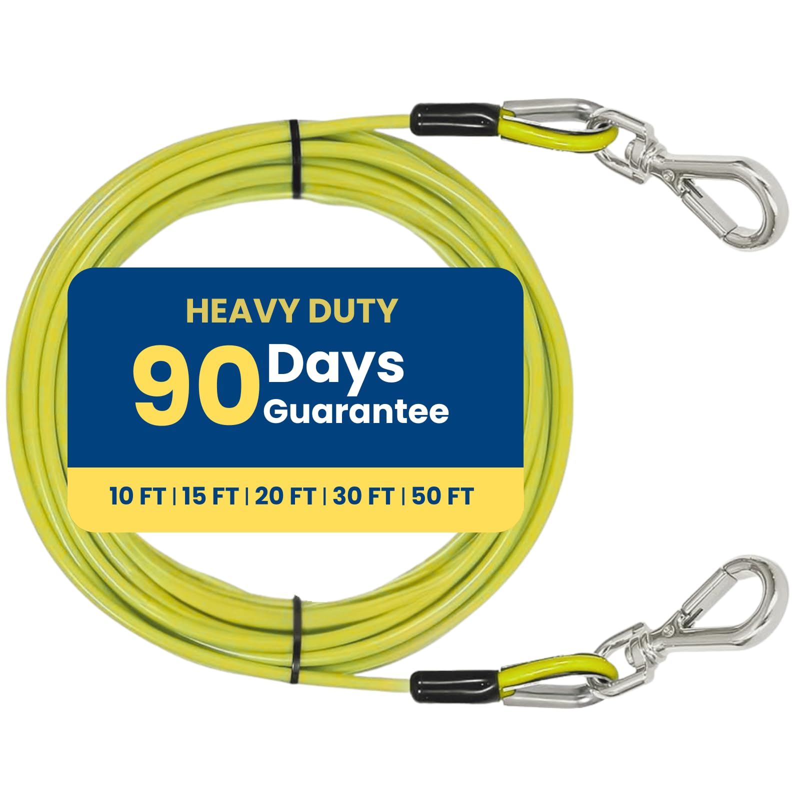 【90 Day Guarantee】 Dog Tie Out Cable for Dogs Pets - Heavy Duty Dog Tether Run Cable Leads for Yard Camping Outdoor for Small Medium Large All Dogs, Yellow Green 10ft
