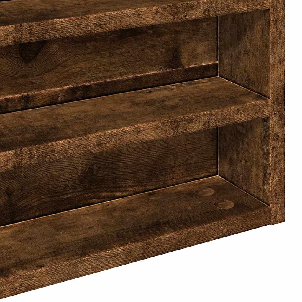 Vitrinenschrank Räuchereiche 100x8,5x50 cm Holzwerkstoff mit 10 Ablagen Elegantes Design & Starker Stauraum für Wohnzimmer Schlafzimmer und Flur