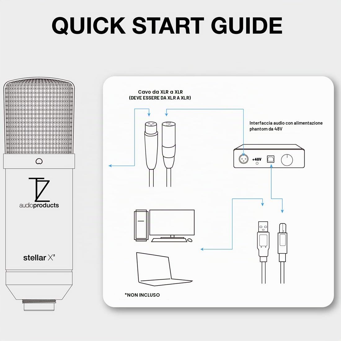 TZ Microfono Stellar x2 diaframma largo condensatore cardioide XLR