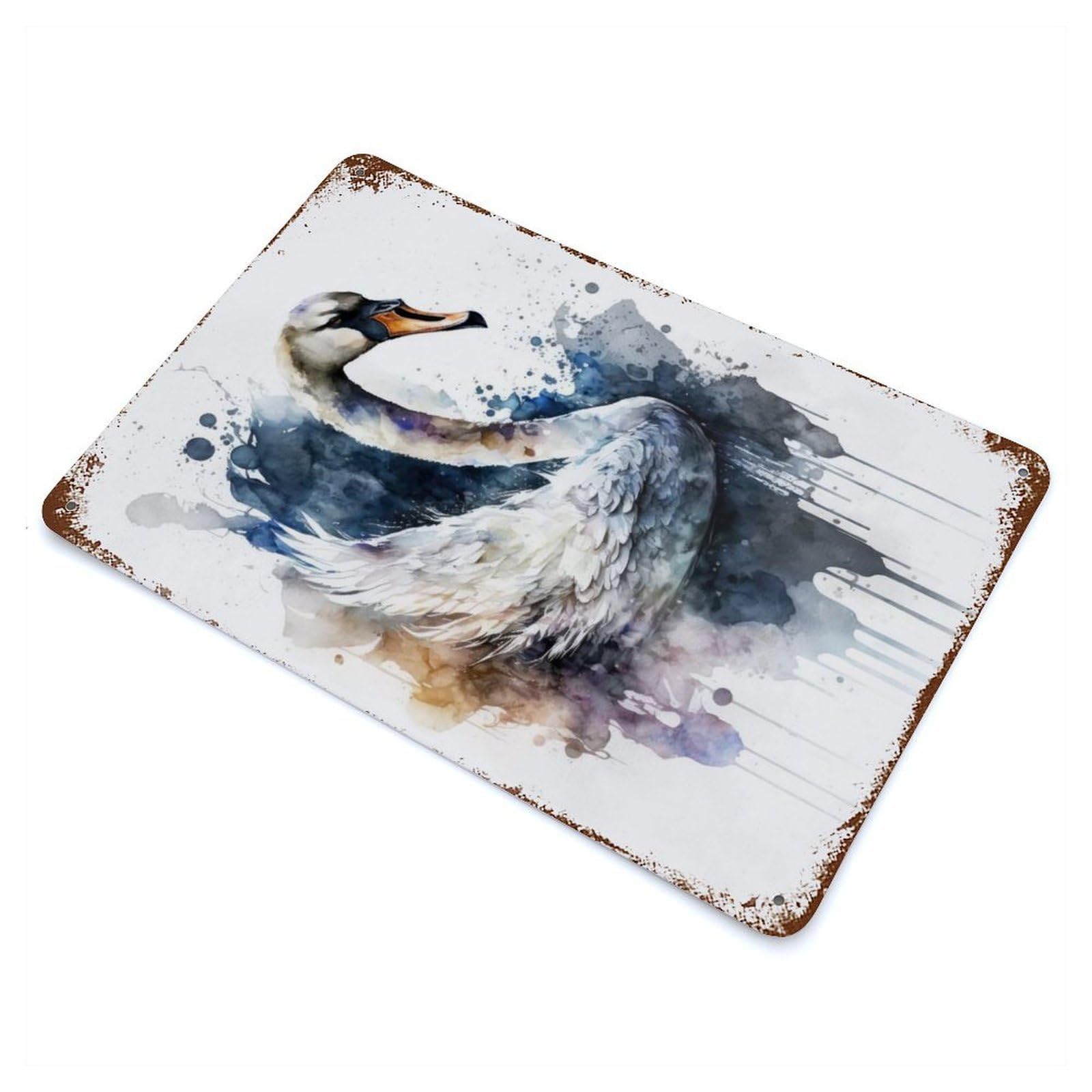Watercolor Bird Swan 11.8"x7.9" Vintage Rust Metal Sign, Shabby Chic Decor for Garage, Bar And Workshop Decor
