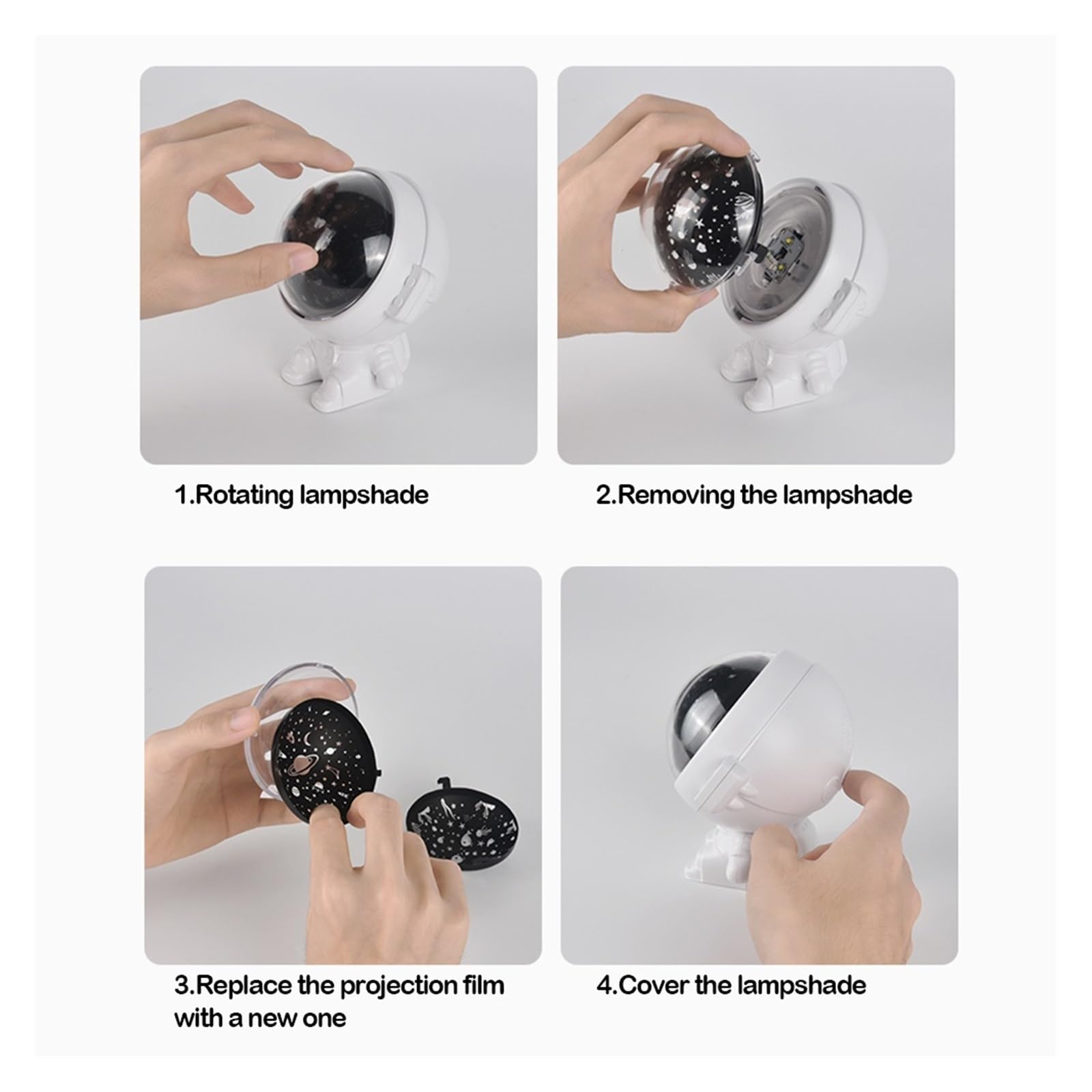 Proyector De Estrellas Y Astronautas De Conejo, Lámpara Giratoria, Luces Nocturnas, Caja De Música, Lámpara Ambiental, Decoración Del Hogar, Regalo For Niños Clear Imágenes(Astronaut projection)