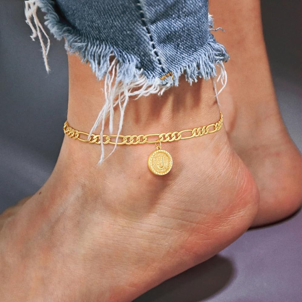 Gold Ankle Bracelets for women,14k Gold Plated Waterproof lightweight Figaro Chain Initial Anklets for Women Ankle Bracelets Set Dainty Trendy Jewelry Gift for Women - Image 3