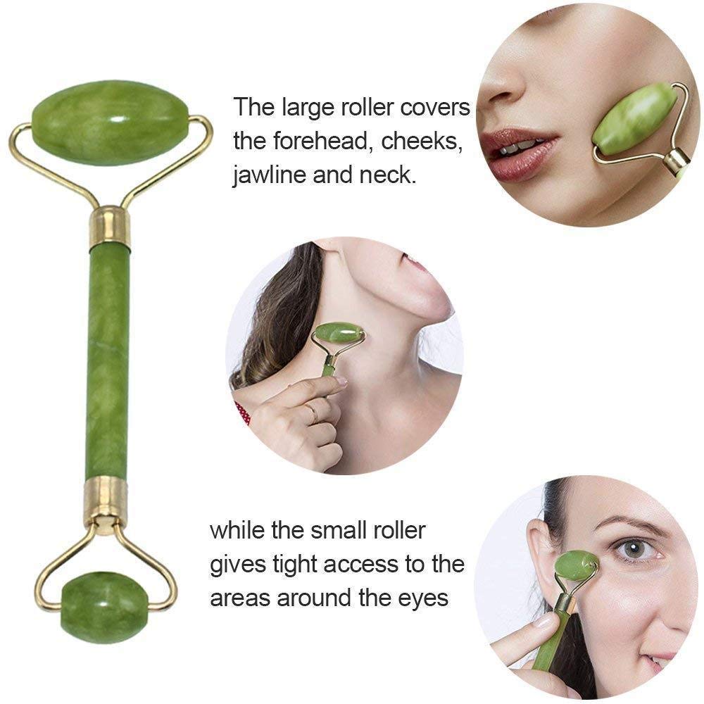 PM Enterprises Revin Enterprise Marble Jade Roller Face Massager Double Rollers Antiaging Face Eye Neck Foot Massage Tool Stimulating Blood Flow (Green). 1