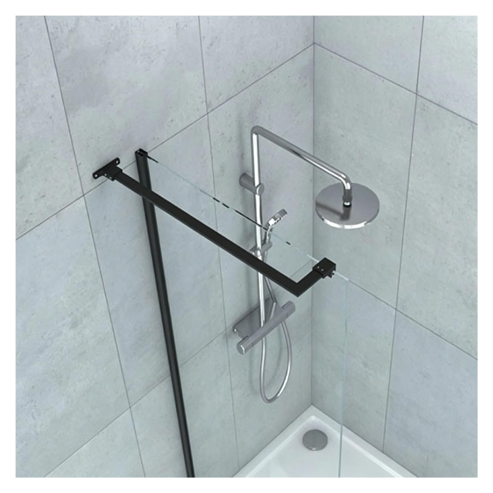 CHZDPP Wall-to-glass Shower Glass Support Bar for Washroom/Aquarium, L-shape Shower Screen Secure Bar, Stainless Steel Stabilizer Brace Rod with Install Kit(Black,700mm/27.6in)