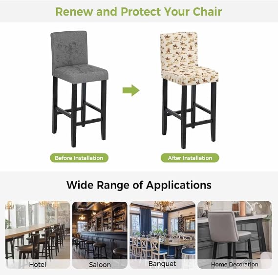 Western Cowboy Bar Stool Chair Covers Set of 2 with Back, Stretch Barstool Slipcovers Washable, Vintage Country Horse Plants Art Pub Counter Height/Swivel/Cafe/Dining Room Chairs Seat Furniture Cover