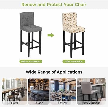Western Cowboy Bar Stool Chair Covers Set of 2 with Back, Stretch Barstool Slipcovers Washable, Vintage Country Horse Plants Art Pub Counter Height/Swivel/Cafe/Dining Room Chairs Seat Furniture Cover