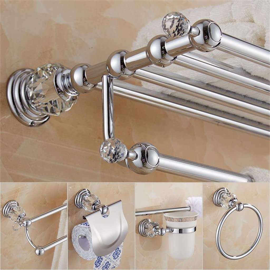 Estante de ducha de latón, soporte de papel higiénico, barra de toalla de montaje en pared de cristal plateado, soporte de cepillo de baño, juego de accesorios de Hardware de baño.(Color : paquete de