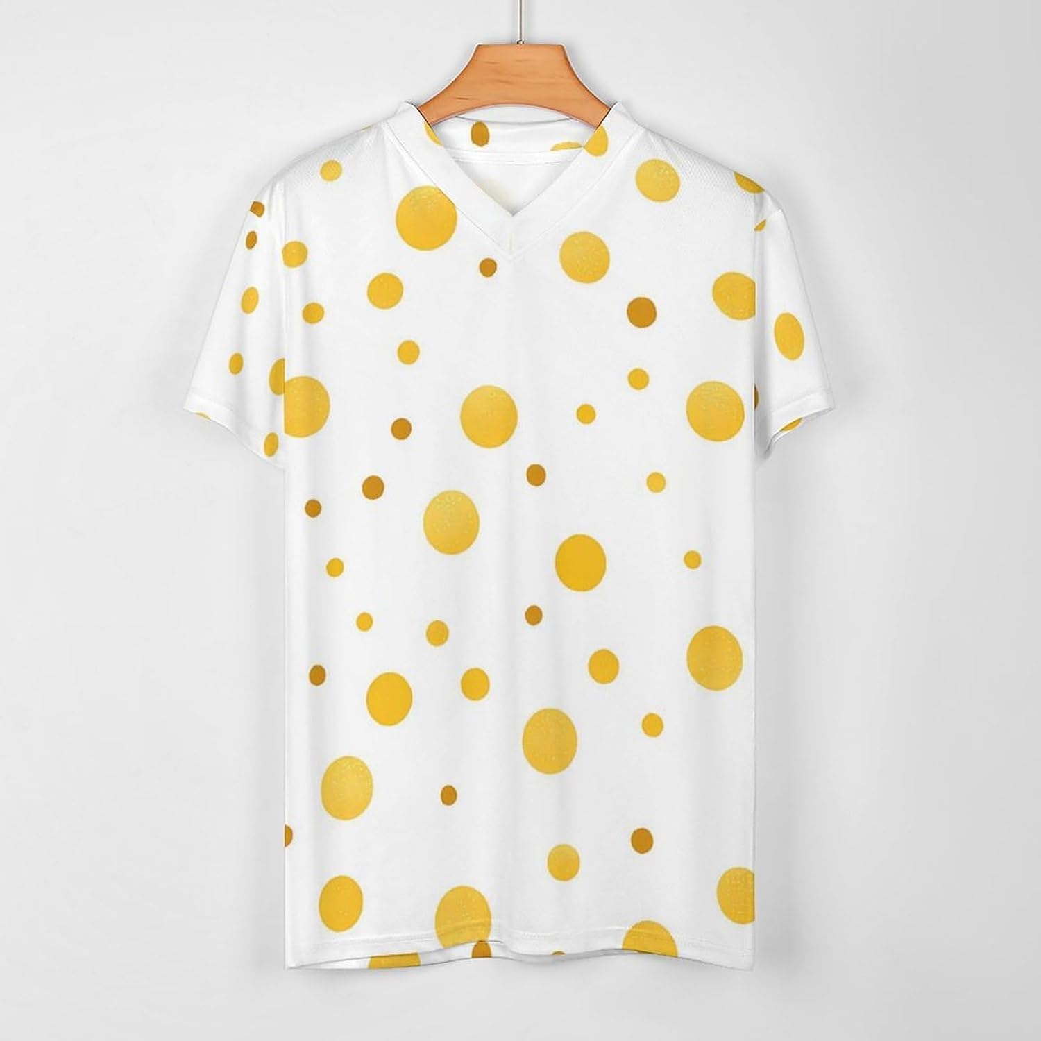 Gold Polka Dots Mens V Neck Soccer Jersey Quick Dry Breathable Short Sleeve T Shirt Sports Football Tops 6X-Large