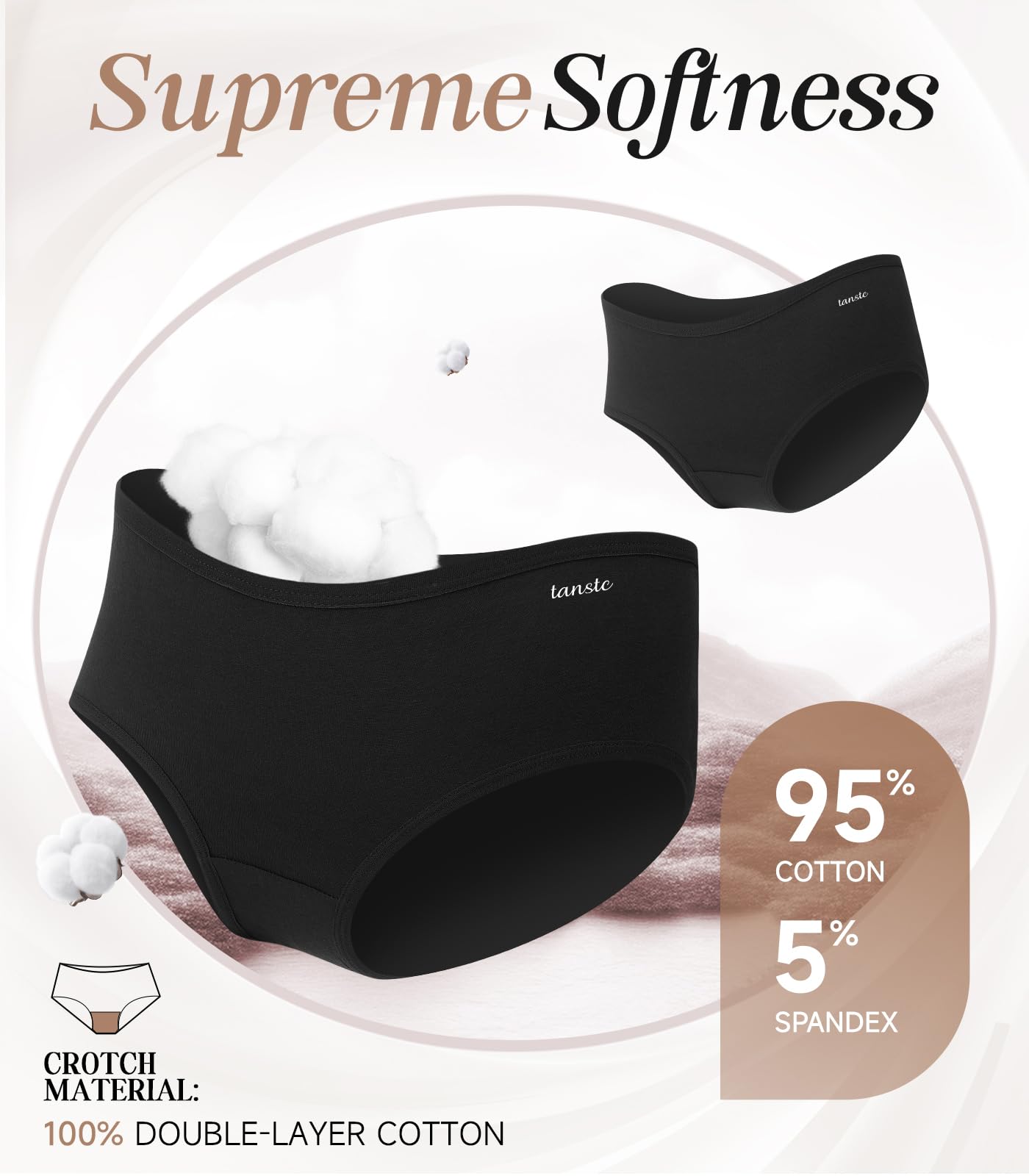 TANSTC Mutande Culotte Donna Cotone, Slip Donna in Cotone - Confezione da 6 Slip Hipster, Vita Bassa Ed Elasticizzati, Traspiranti