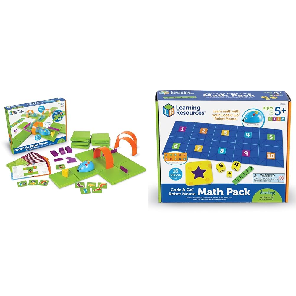 Learning Resources Robotermaus zum Programmieren & Loslegen Aktivität Set, 5 Jahre to 9 Jahre Mint-Fächer & Code & Go Mathe-Set für die Robotermaus