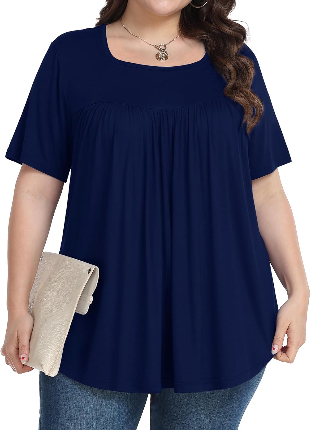 Plus Size Tops for Women Summer 2026 Short Sleeve Shirts Tunics Square Neck Casual Loose Blouses 1X-5X - Image 2