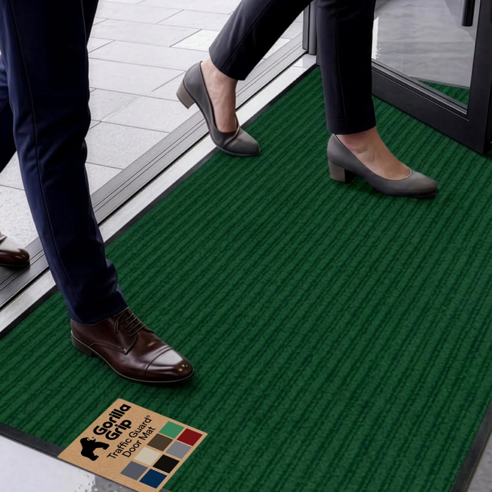 GORILLA GRIP Traffic Guard Indoor Outdoor Heavy Duty Door Mat, 60x36 Green