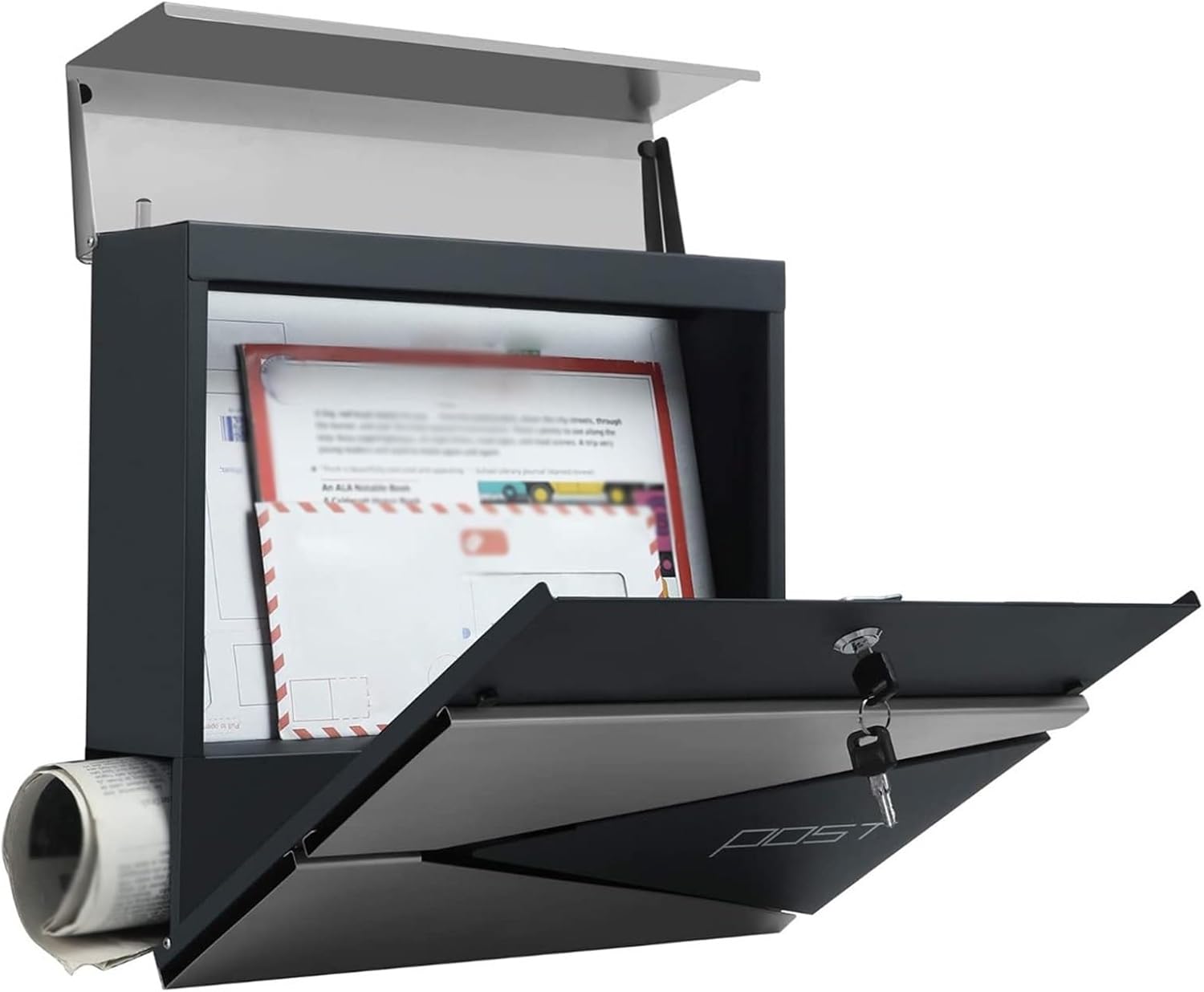Mailboxes for Outside, Mailbox, Metal Mailbox, Wall Mount Mailboxes, Residential Mailboxes, Door Mailbox, Lockable Mailboxes with Keys, House Mailbox with Newspaper Holder(Black,Small)