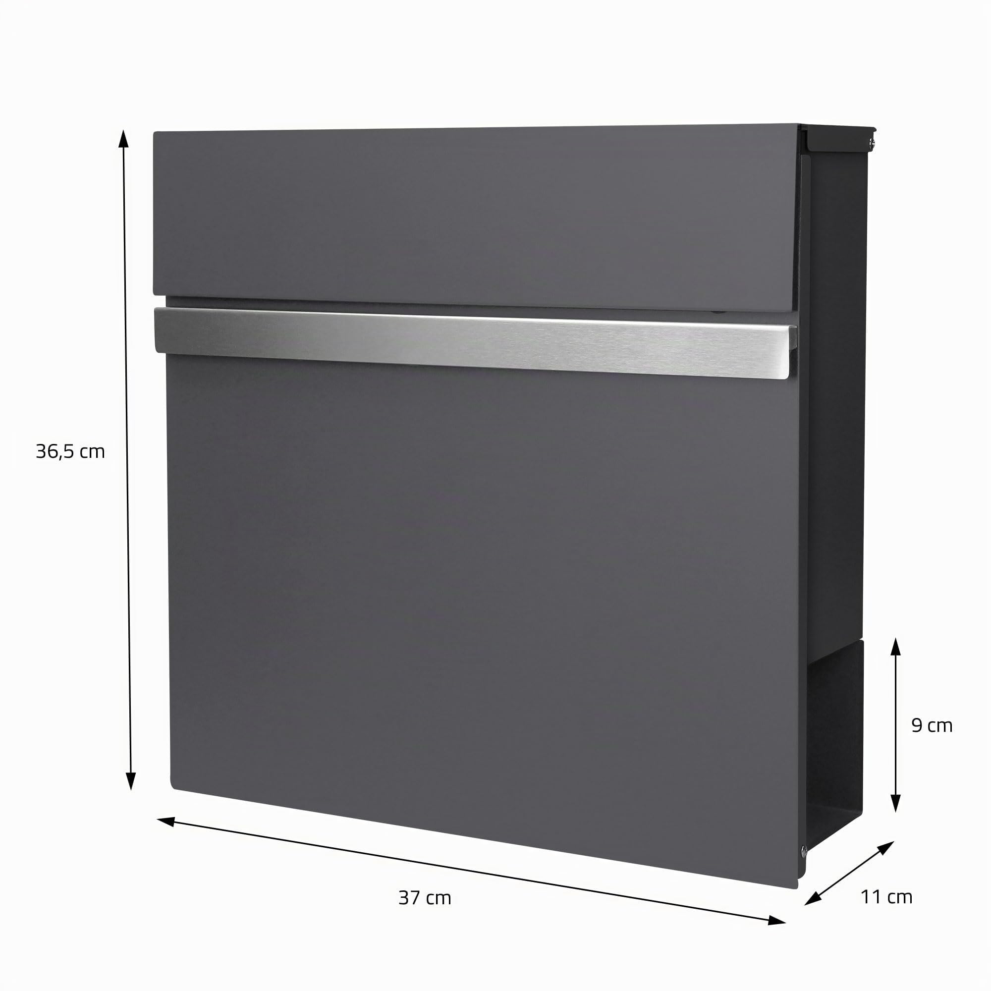 ECD Germany Briefkasten mit Zeitungsfach, Wandbriefkasten, Moderner Design Postkasten, Mailbox mit Zeitungsrolle, 2 Schlüssel & Montagematerial 37x11x36,5 cm aus Stahl pulverbeschichtet Anthrazit-Grau