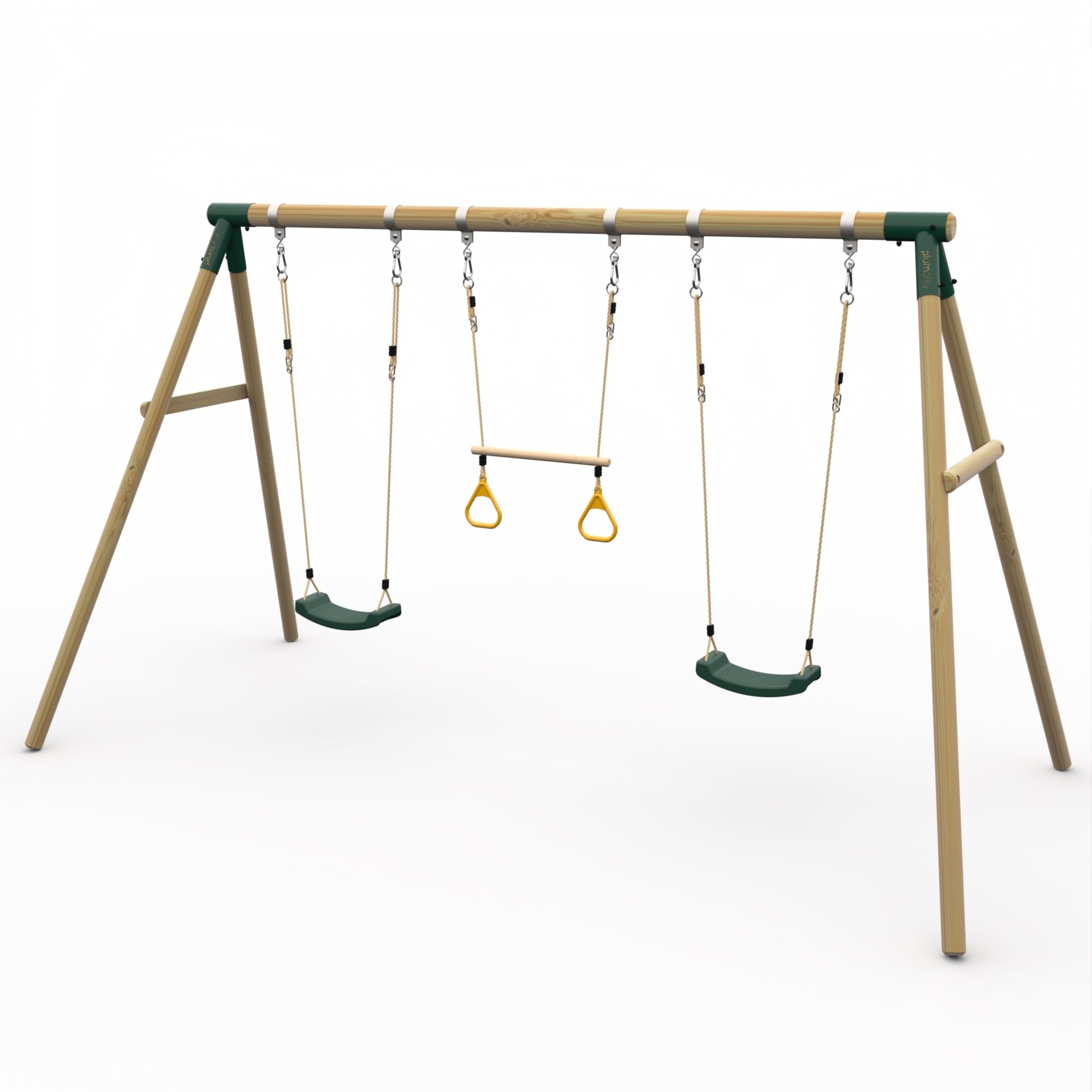 Plum Play Kids Outdoor Wooden Round Pole Swings with Ground Anchors Included - Suitable for up to 50kg per accessory - Up to 5 year Warranty (Triple Green Mangabey)