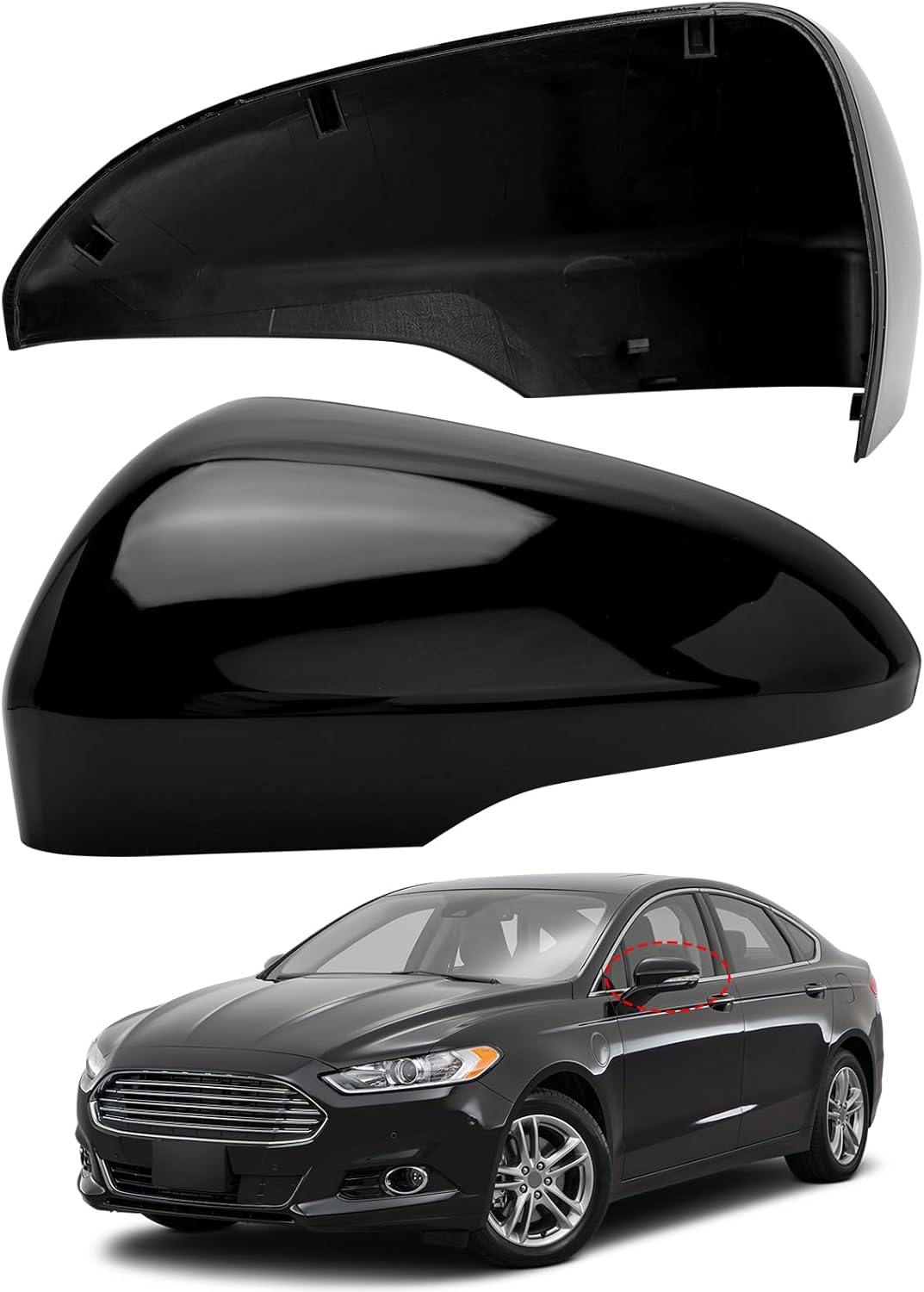 Passenger Side Mirror Cover Replacement for Ford Fusion 2013 2014 2015 2016 2017 2018 2019 2020 2021 2022 - Right Side Mirror Covers, Rear View Mirrors Cap Accessories With Lamp, Black