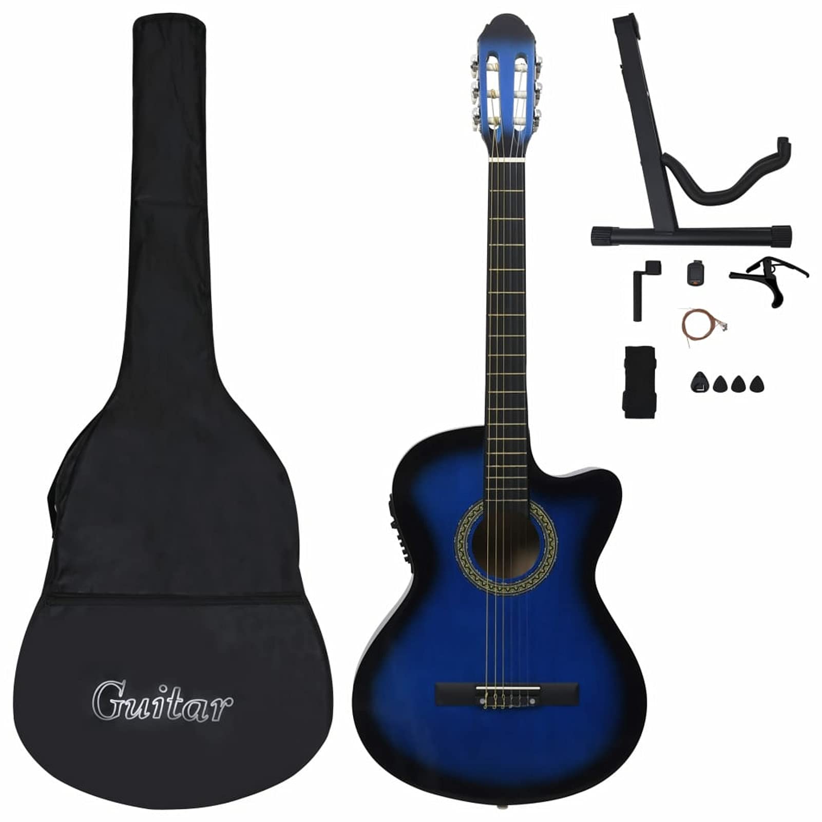 Gecheer Set Chitarra Western 12 pz con Equalizzatore e 6 Corde Blu