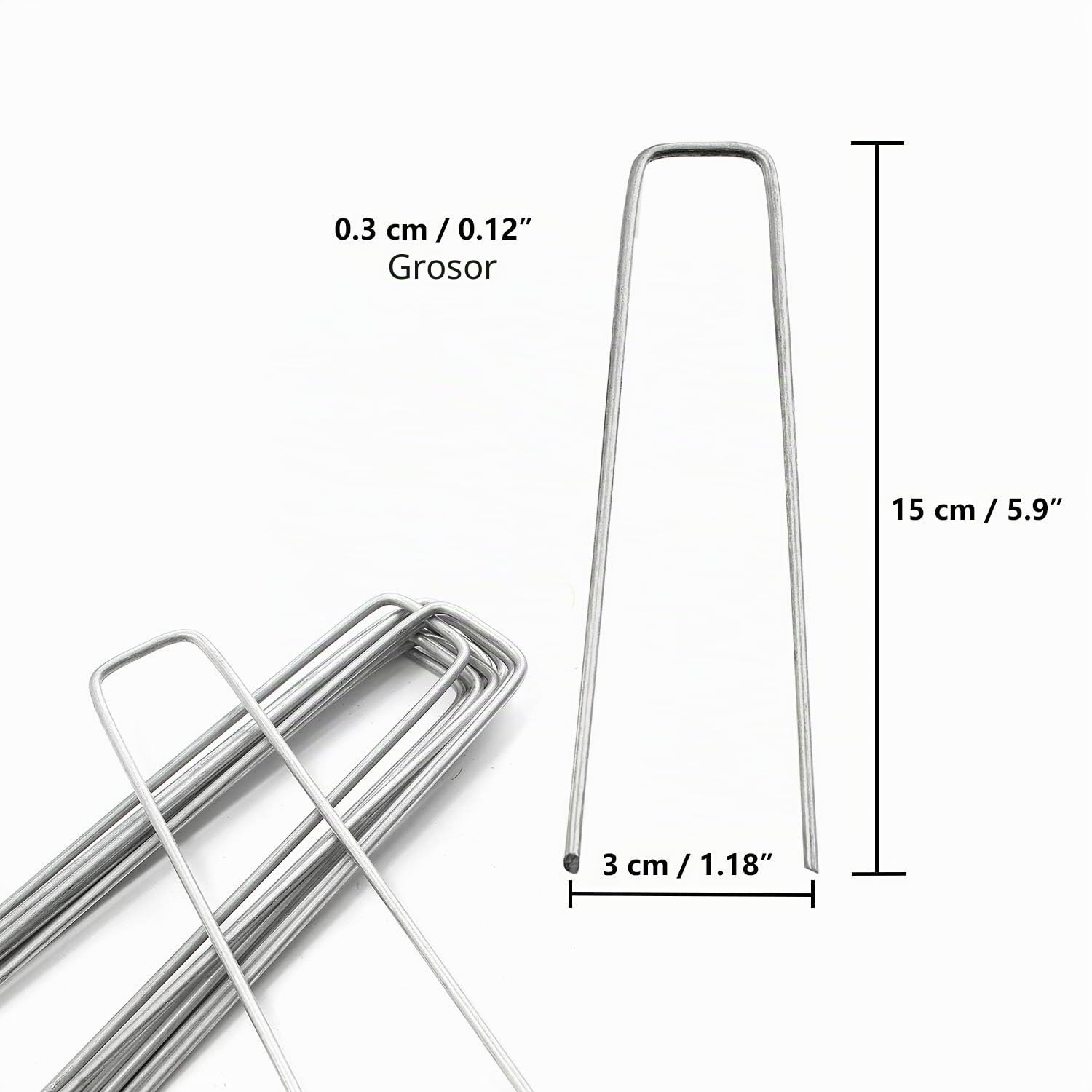 ANSIO Paquete de 100 Galvanizado en Forma de U piquetas - 150mm/6, Grapas Jardin Anclas de Suelo Camping Piquetas Ideal para Cesped Artificial, Tela Antihierbas