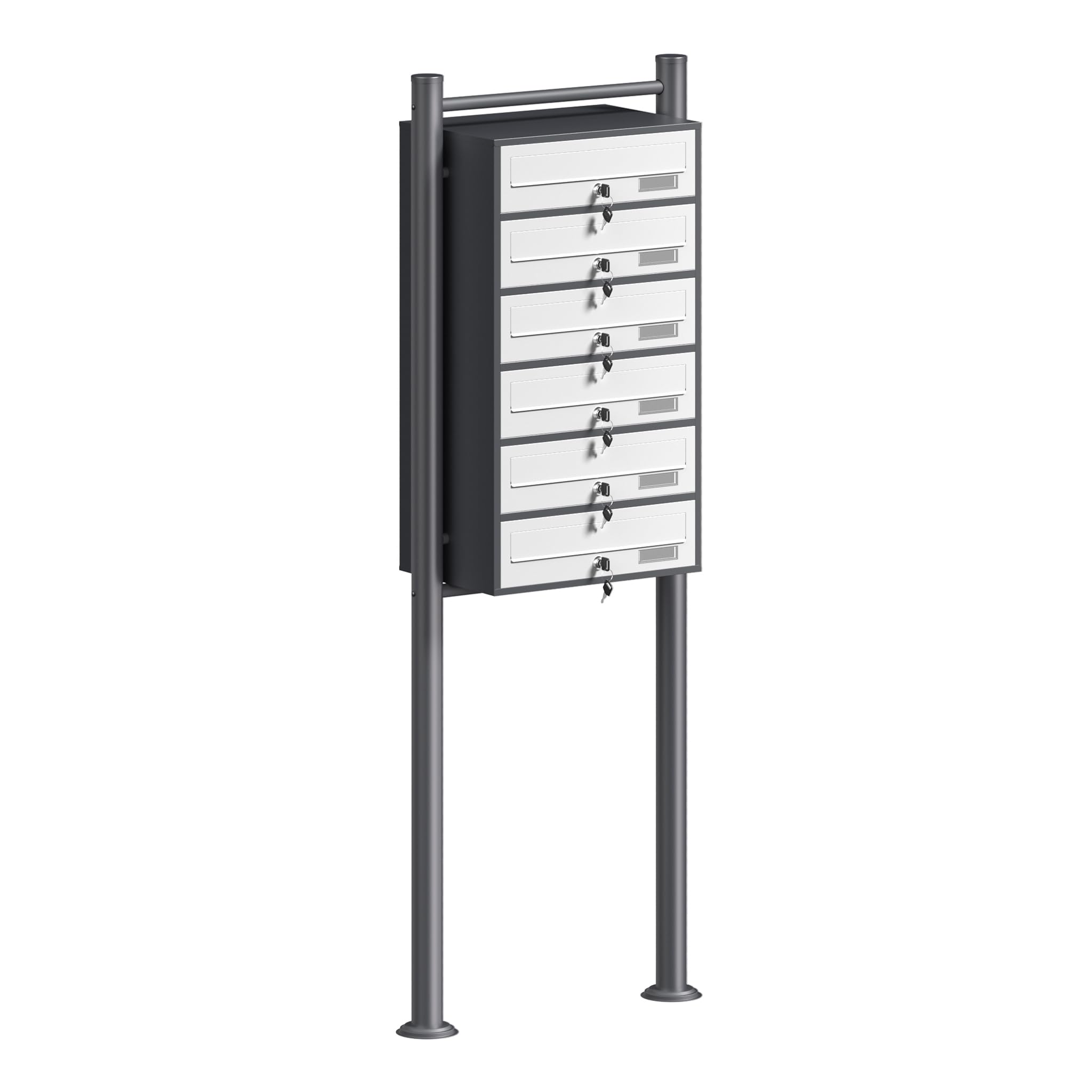 Multiple Outdoor Letterbox Multi-slot Postbox 6 Galvanised Steel Mailboxes in Anthracite and White