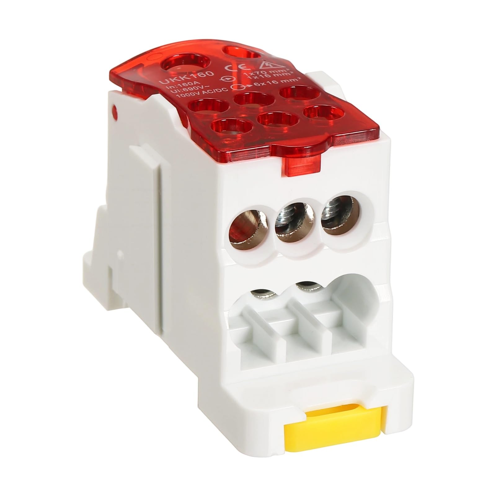 sourcing map 1 in 6 Out Rail Terminal Blocks, 690V 160A Connectors Power Distribution Block with Flame-Retardant Housing for Power Distribution Cabinets, Red 29.4mm Width 12-6AWG Gauge — image 1