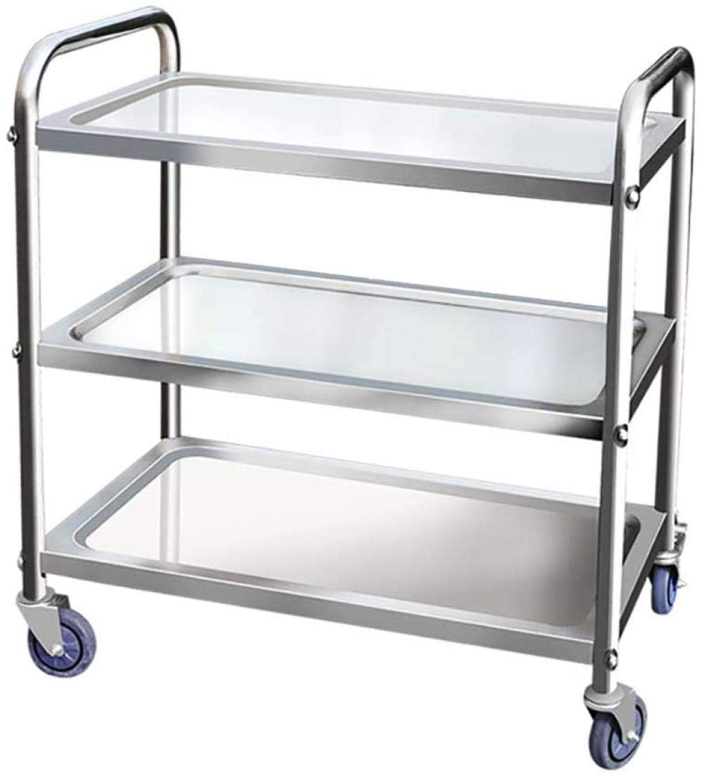 Carro de cocina de 3 niveles en acero inoxidable: transporte seguro con ruedas